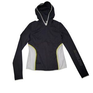 Athletic Hoodie Black and White Long Sleeve Thumbholes Mesh Panels Logo Magnlens